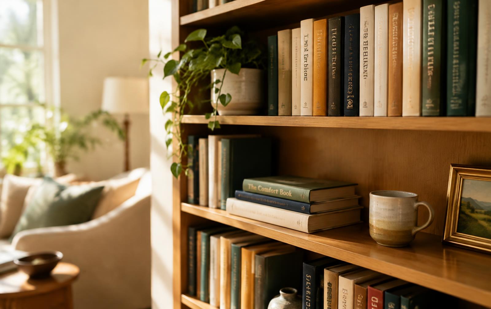 A warm home bookshelf